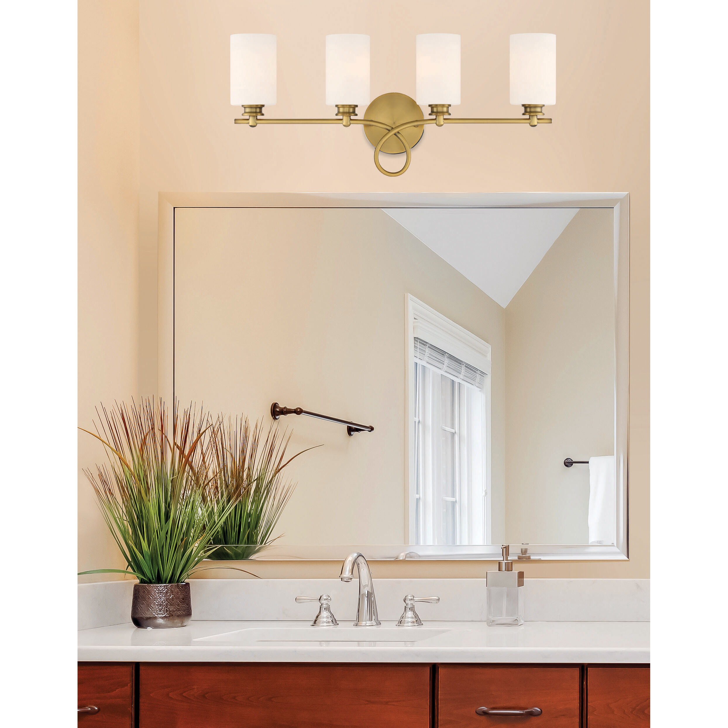 Woodbury 4 Light 28 inch Warm Brass Bathroom Vanity Light Wall Light