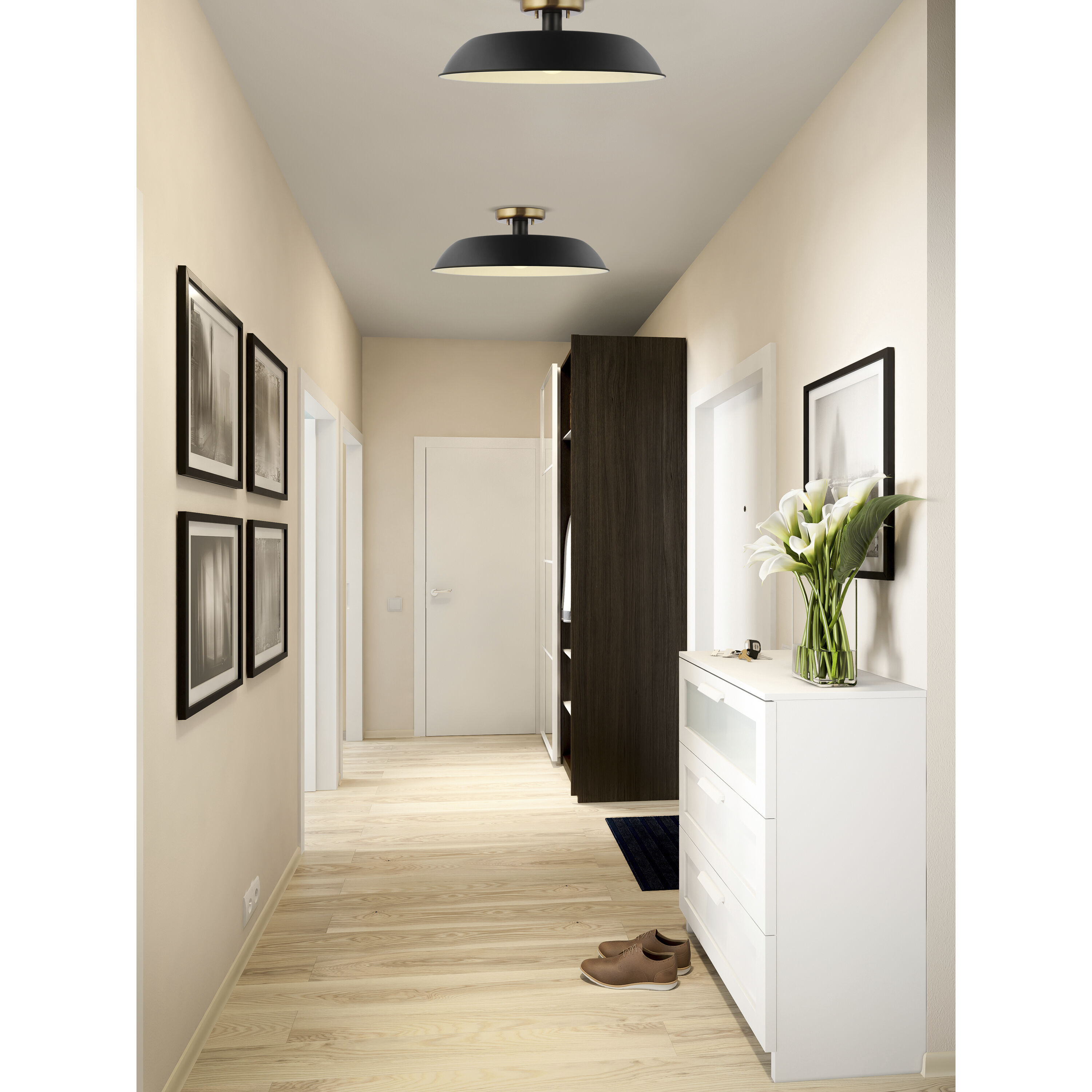 Colony 1 Light 20 inch Matte Black/Burnished Brass Semi Flush Ceiling Light