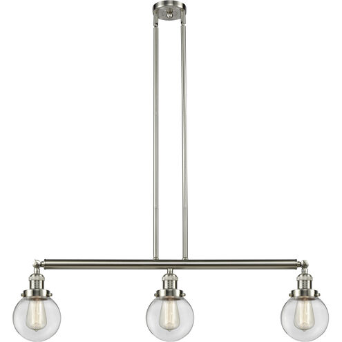 Franklin Restoration Beacon 3 Light 39 inch Brushed Satin Nickel Island Light Ceiling Light in Clear Glass, Franklin Restoration