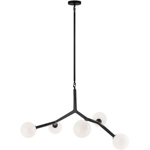 Rami 5 Light 29 inch Black Pendant Ceiling Light in Black and Opal Glass