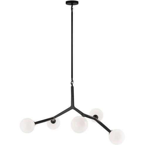 Rami 5 Light 23.25 inch Black Pendant Ceiling Light in Black and Opal Glass