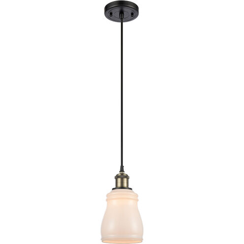 Ballston Ellery LED 5 inch Black Antique Brass Mini Pendant Ceiling Light in White Glass, Ballston