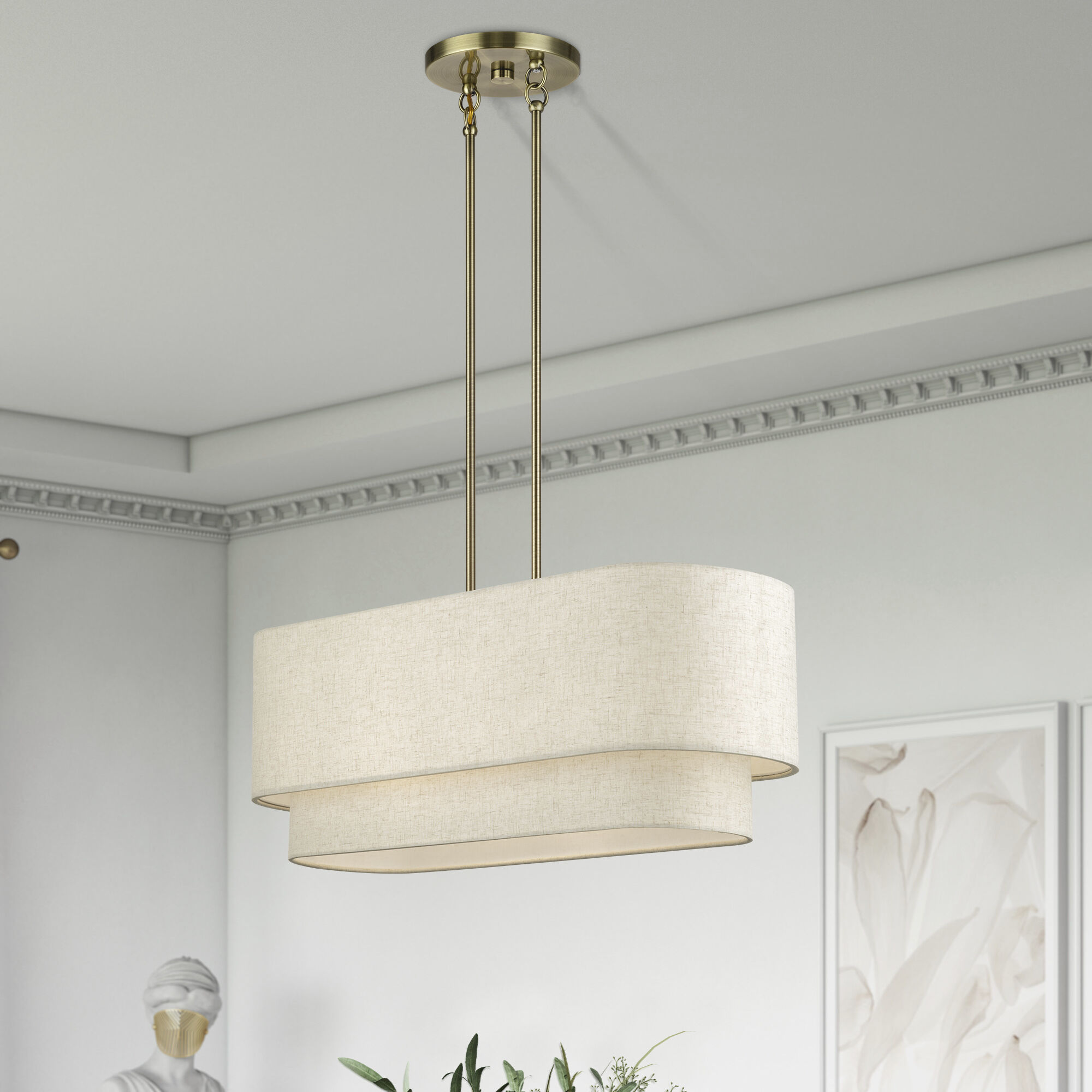 Manorwood 4 Light 36 inch Antique Brass Linear Chandelier Ceiling Light, Large