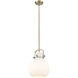 Newton Sphere 1 Light 10 inch Brushed Brass Mini Pendant Ceiling Light in Matte White Glass
