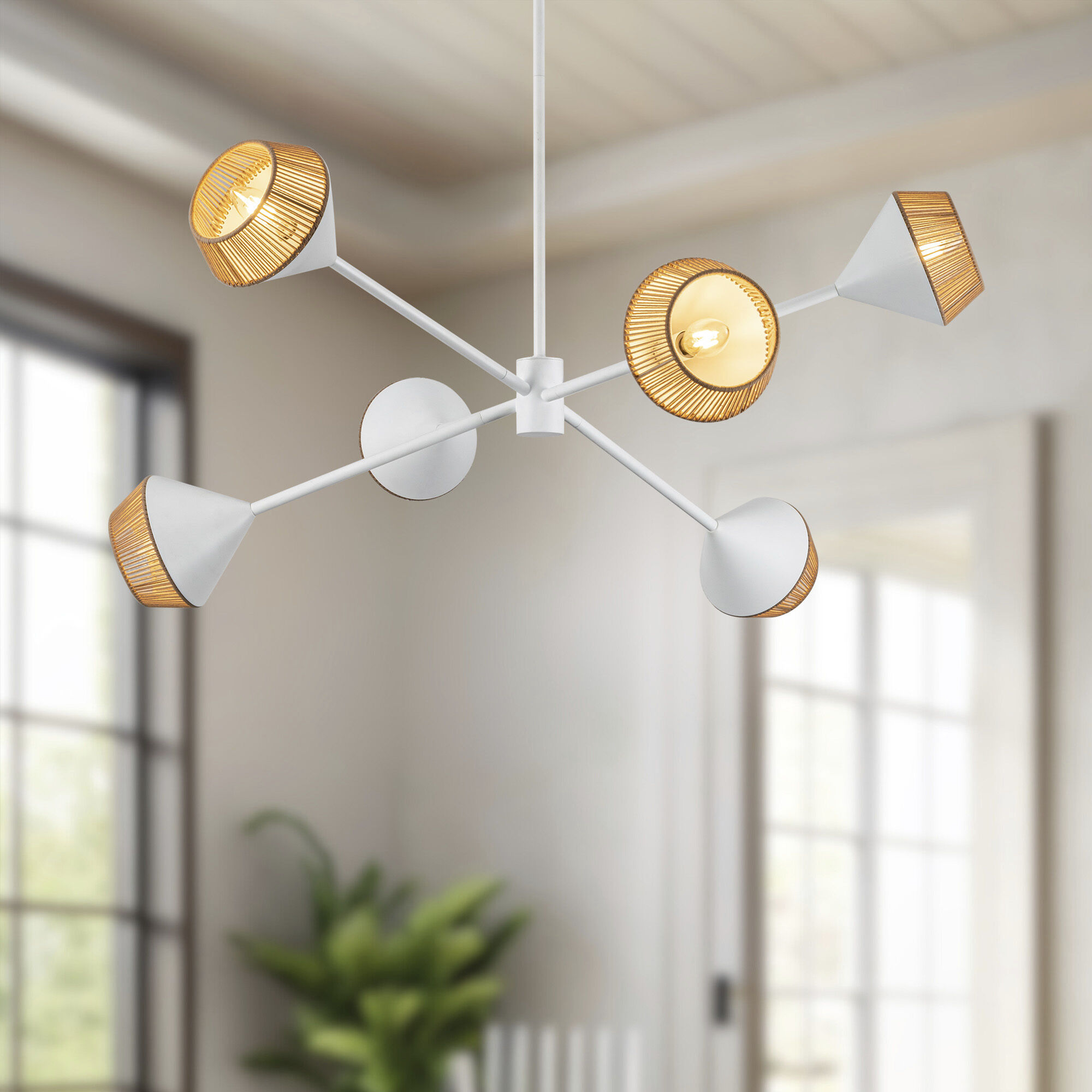 Alora Mood Daphne 6 Light 37.5 inch White/Brown Cotton Rope Chandelier Ceiling Light in White and Brown Cotton Rope