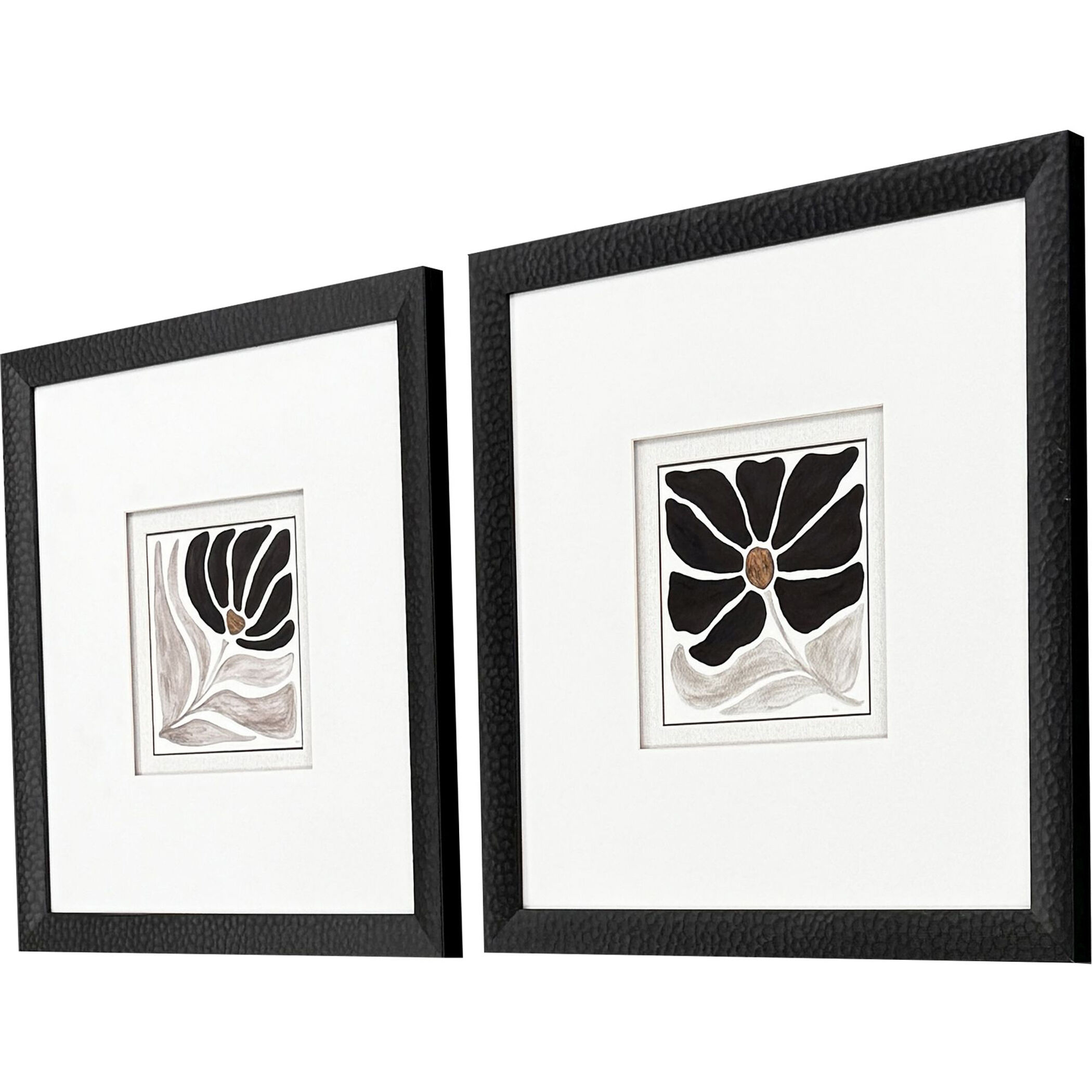 Modern Petals Black and Beige and Brown and Metallic Framed Art