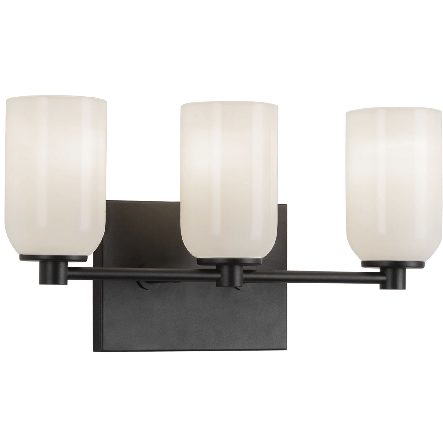 Nola Bath Vanity Light Wall Light in Black, Glossy Opal Glass Shade