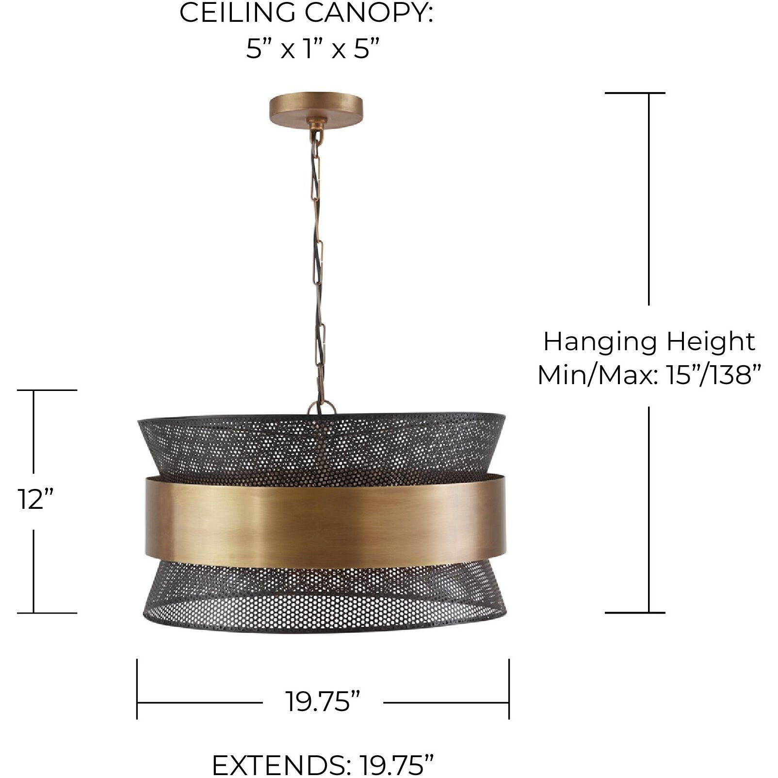 Loren 4 Light 19.75 inch Patinaed Brass and Black Pendant Ceiling Light