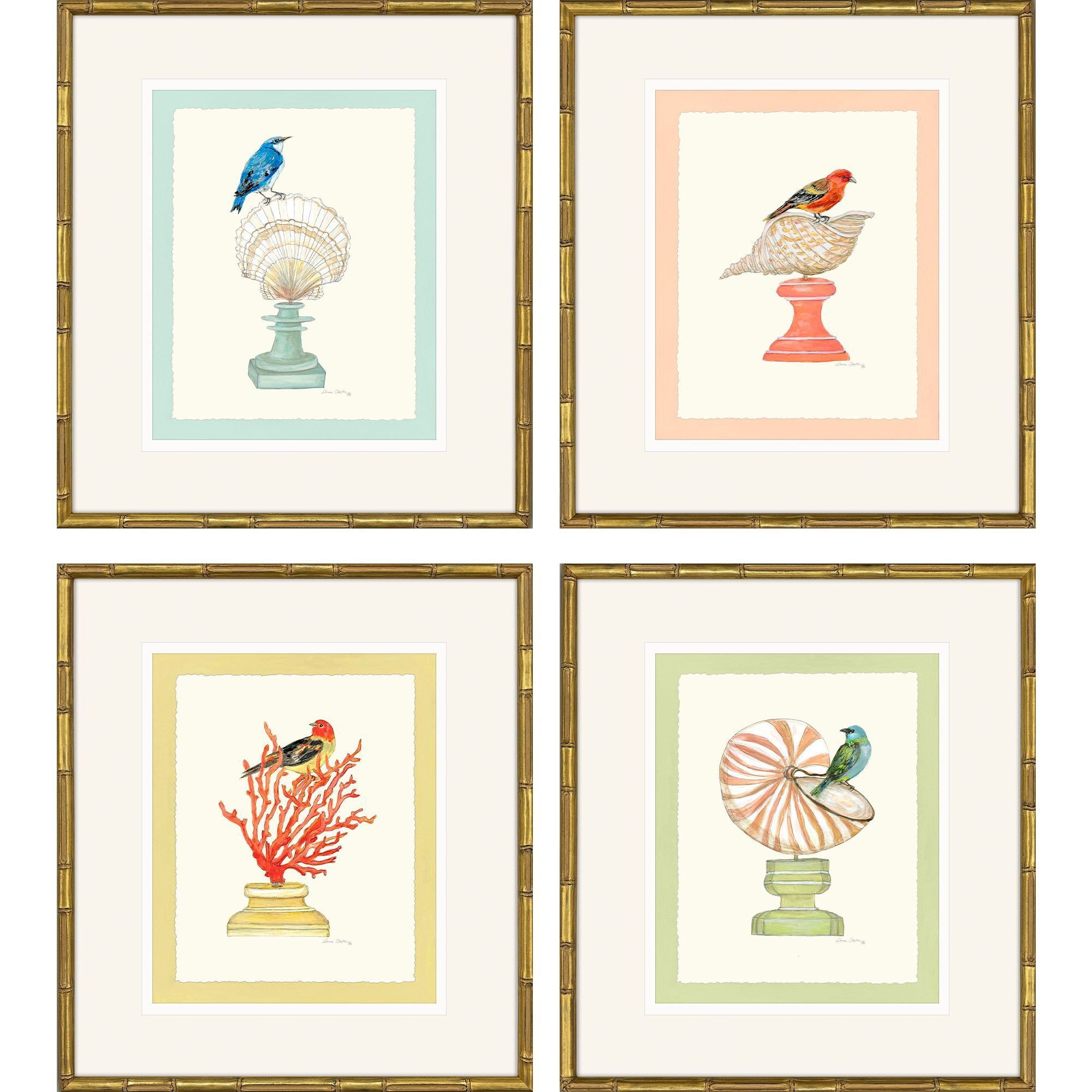 Bird with Shell Multi and Blue and Green and Orange Framed Art