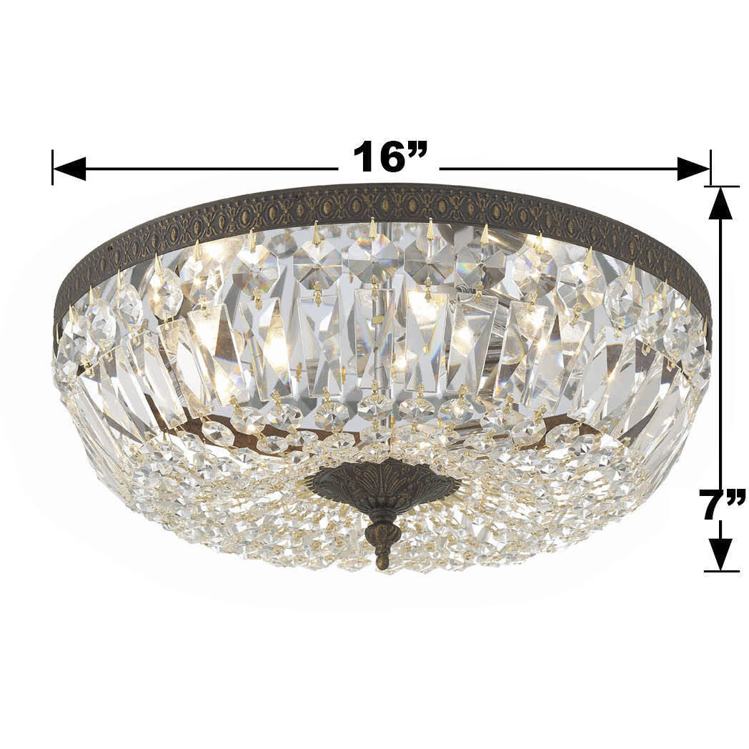 Waltham 3 Light 16 inch English Bronze Flush Ceiling Light in Clear Spectra