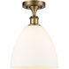 Ballston Dome 1 Light 9 inch Brushed Brass Semi-Flush Mount Ceiling Light in Matte White Glass