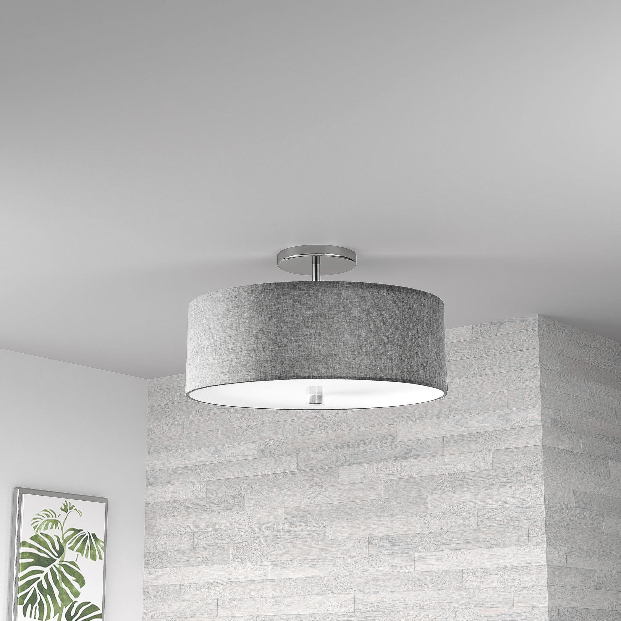 Everly 3 Light 14.25 inch Polished Chrome with Grey Semi-Flush Mount Ceiling Light