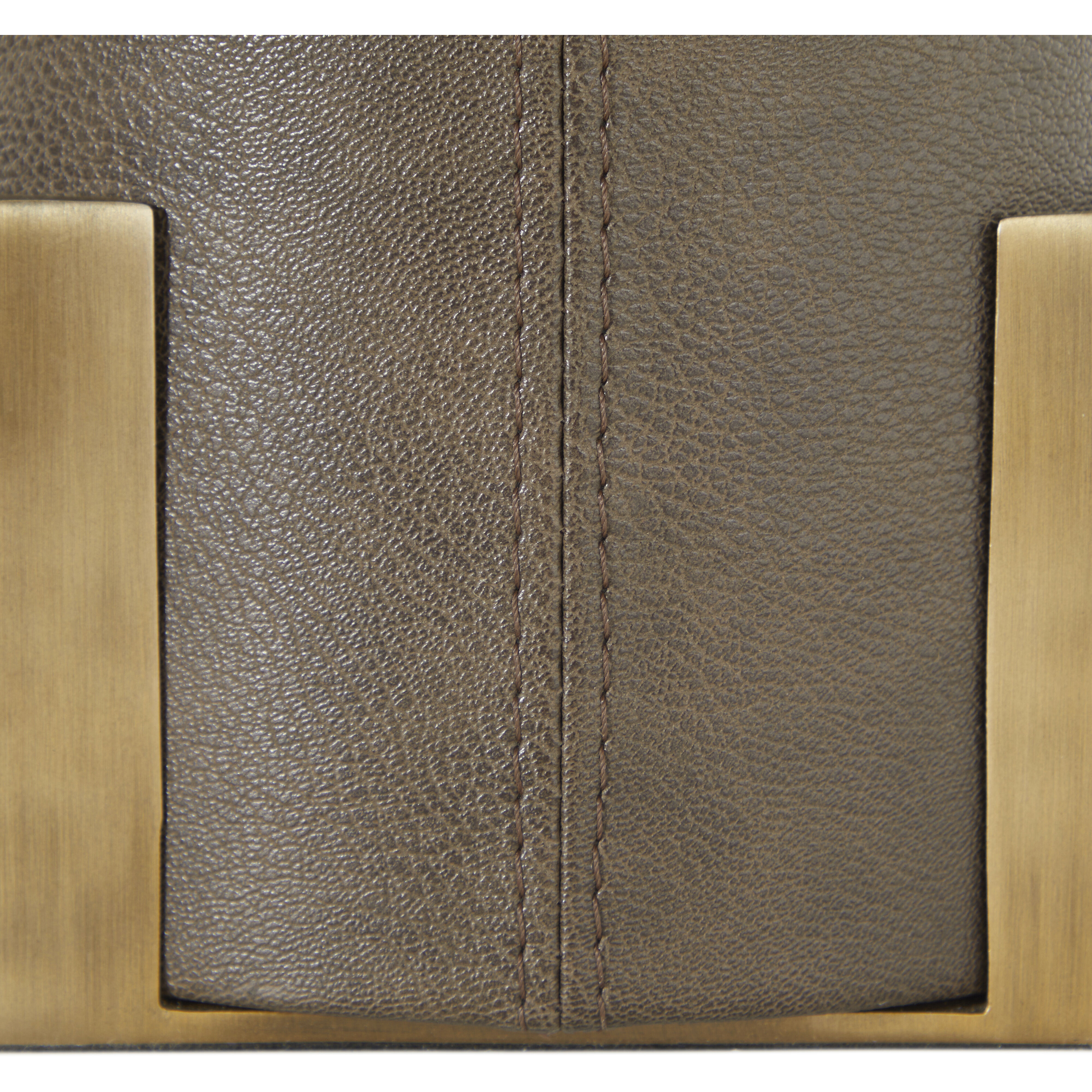 Bronx 29 inch Brushed Antique Brass and Dark Brown Leather with Beige Linen Table Lamp Portable Light