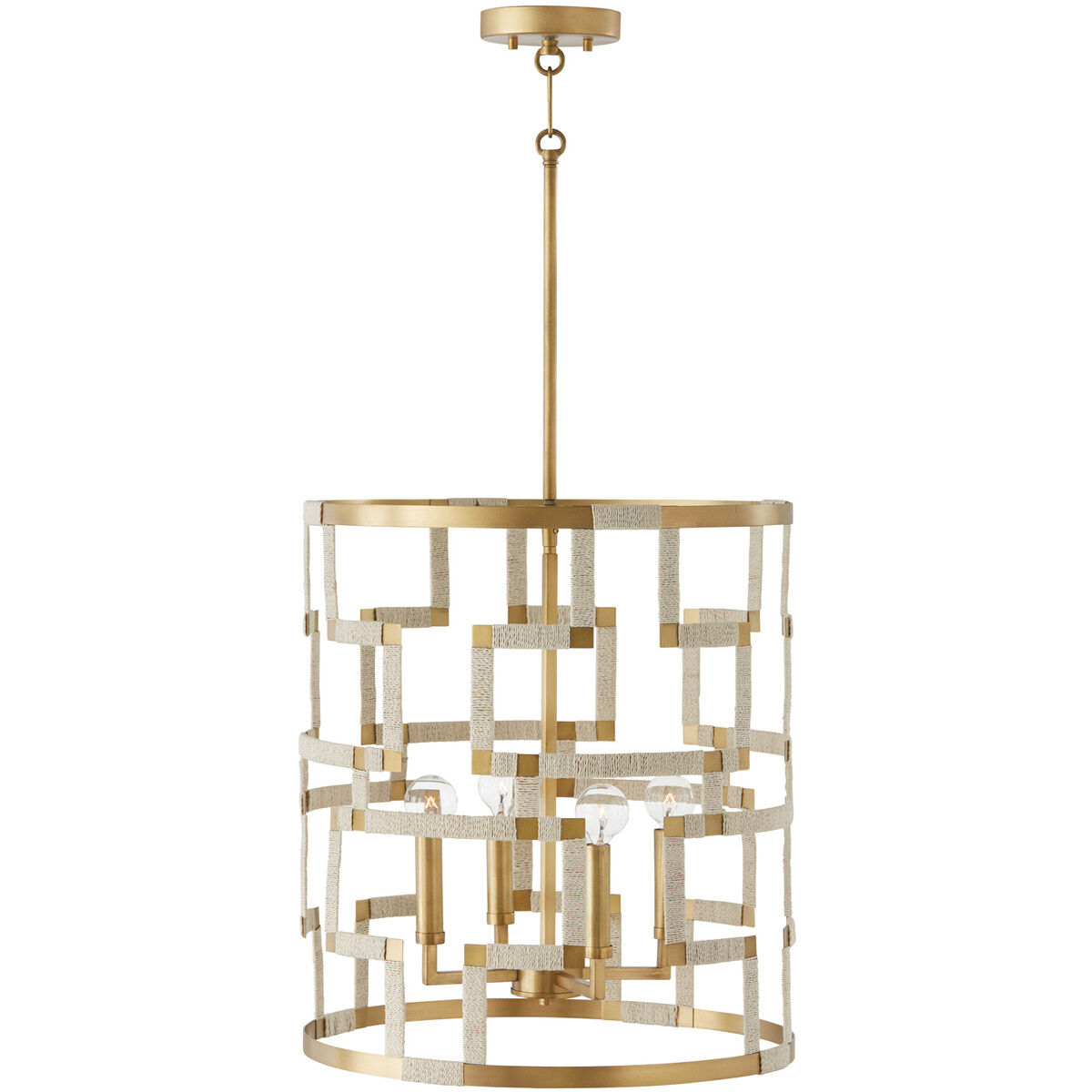 Hala 4 Light 18 inch Bleached Natural Jute and Patinaed Brass Foyer Light Ceiling Light