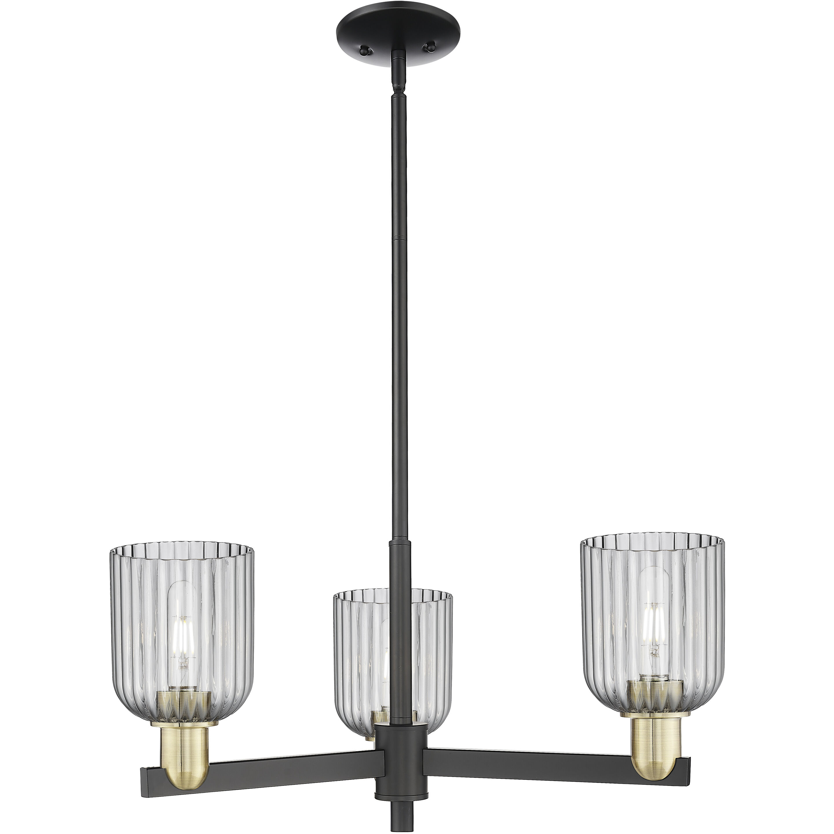 Bridal Veil 3 Light 17.63 inch Black Antique Brass Chandelier Ceiling Light in Light Smoke Glass