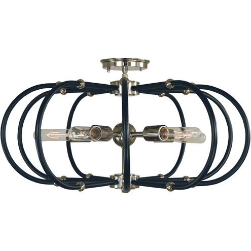 Pulsar 5 Light 22 inch Antique Brass with Matte Black Accents Semi-Flush Mount Ceiling Light