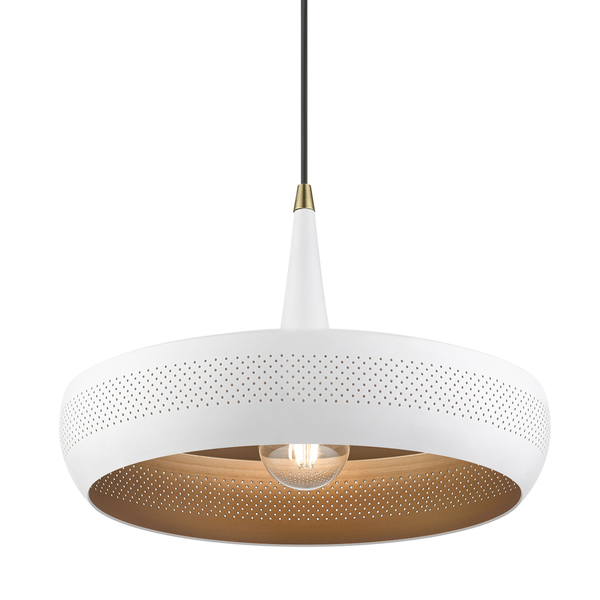 Banbury 1 Light 17 inch White with Antique Brass Accents Pendant Ceiling Light