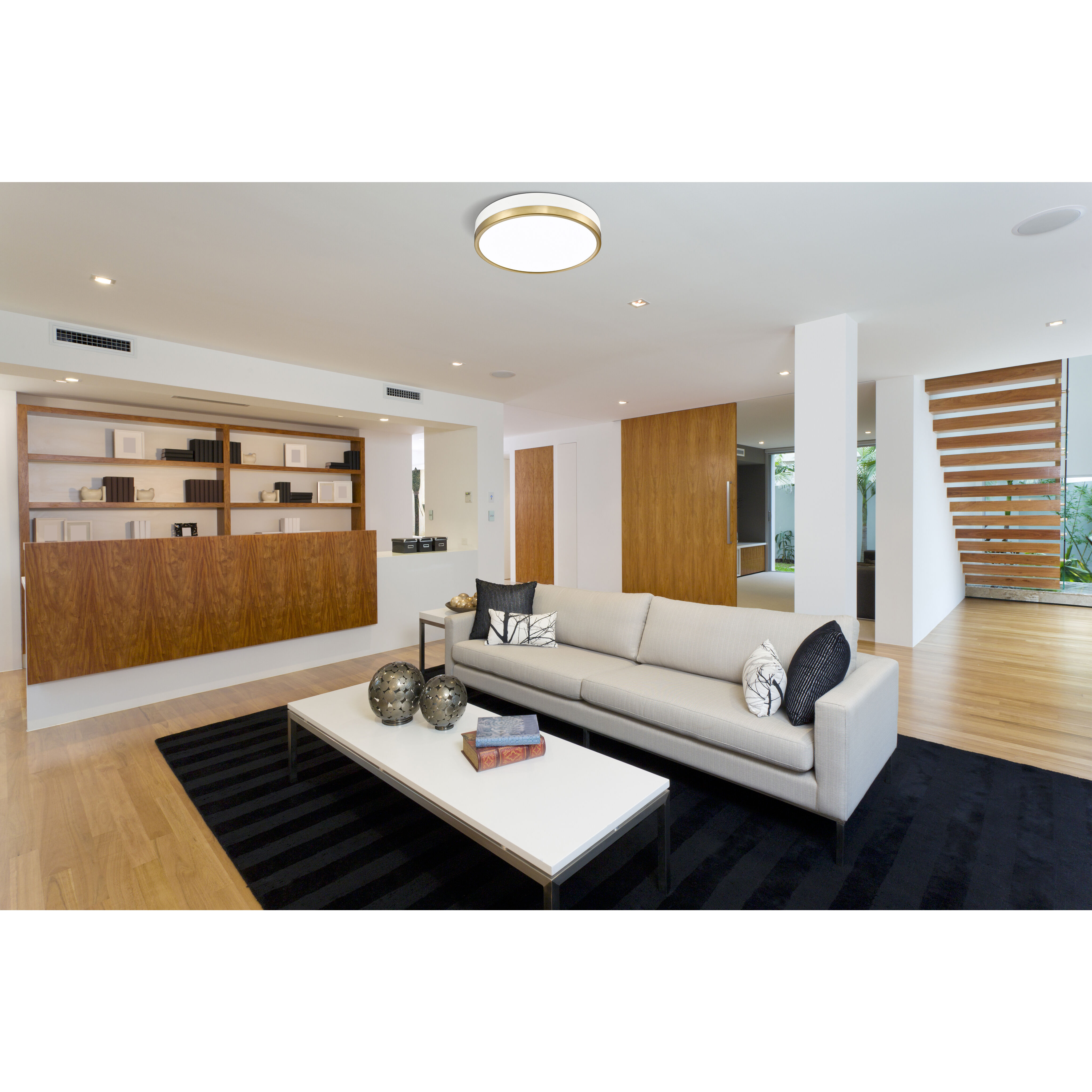 Algar LED 16 inch Matte White and Modern Gold Flush Mount Ceiling Light