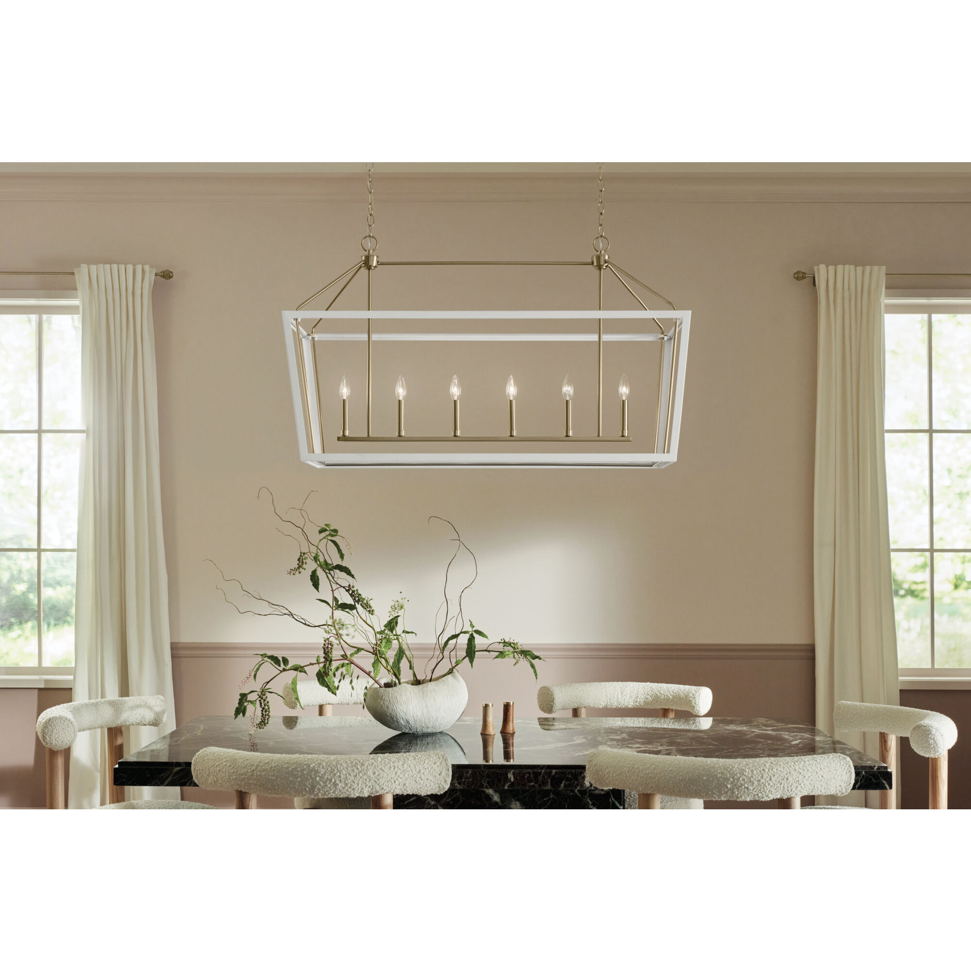 Delvin 6 Light 44.25 inch Champagne Bronze with White Chandelier Linear Ceiling Light, Single