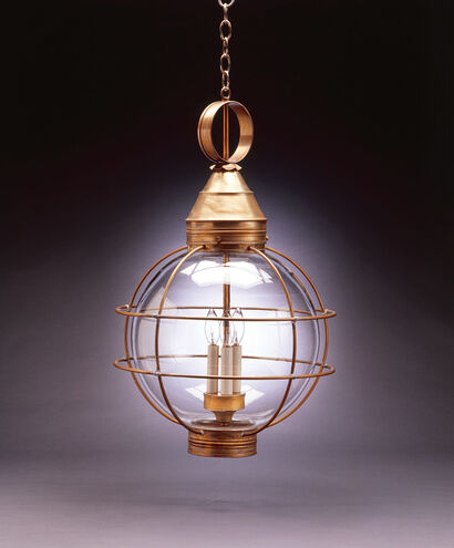 Round Onion 3 Light 18 inch Dark Brass Outdoor Ceiling Light in Clear Glass, Three 60W Candelabra