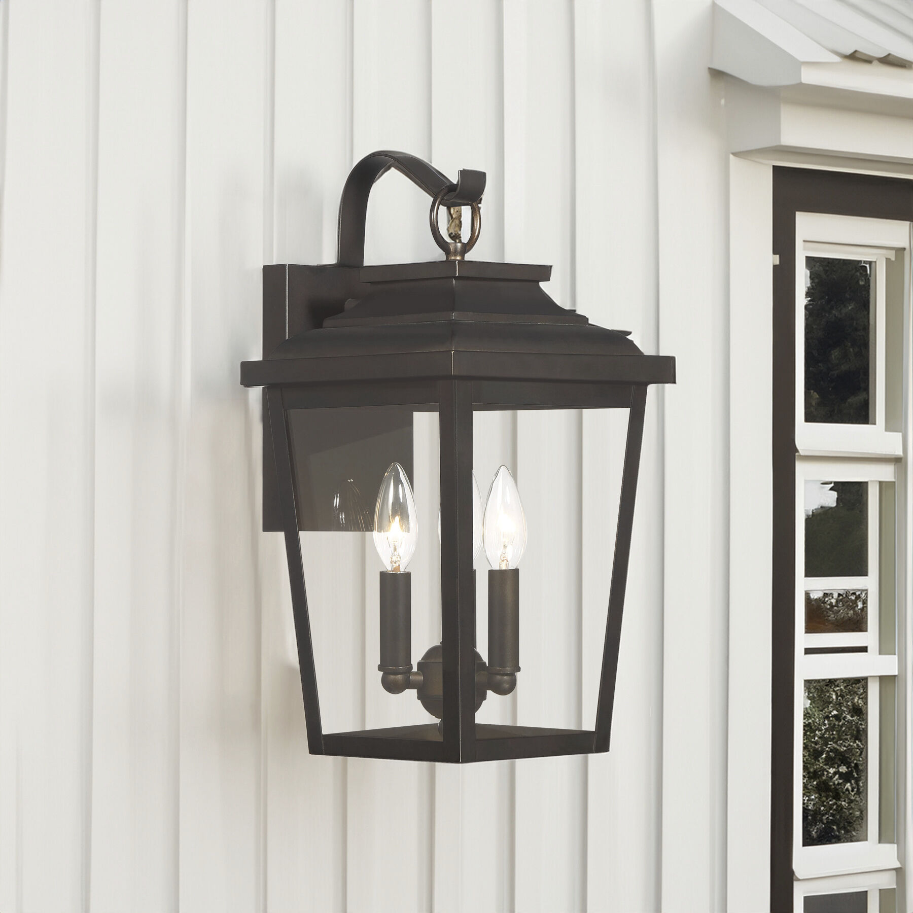 Great Outdoors Irvington Manor 3 Light 16.75 inch Chelesa Bronze Outdoor Wall Mount in Incandescent, Clear Glass