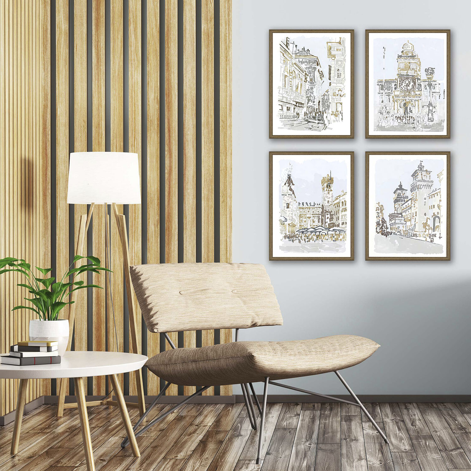 Scenic Multi and Blue and Metallic and Gray Framed Art