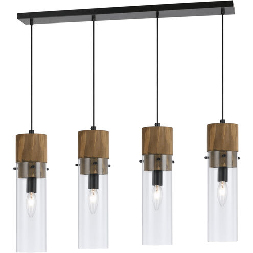 Spheroid 4 Light 40 inch Black and Wood Island Chandelier Ceiling Light