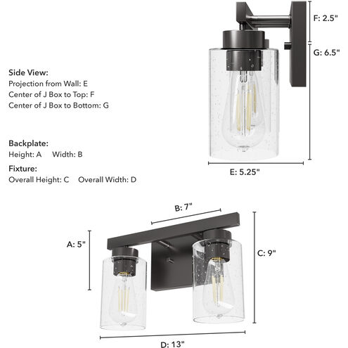 Hartland 2 Light 13 inch Noble Bronze Vanity Light Wall Light, Medium