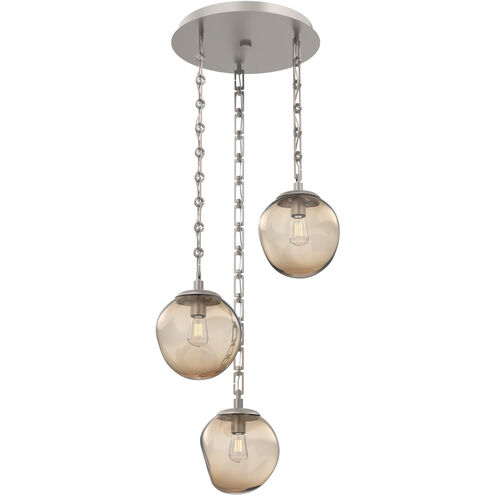 Aster 3 Light 22.3 inch Beige Silver Multi-Pendant Ceiling Light in Bronze, Rectangular Chain