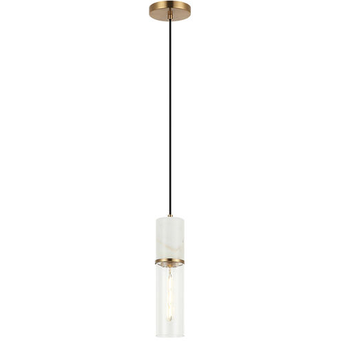 Marmor 1 Light 3.38 inch Aged Gold Brass and White Marble Pendant Ceiling Light