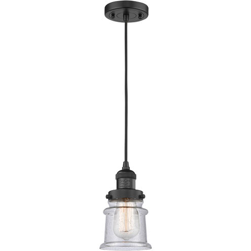 Franklin Restoration Small Canton LED 6 inch Matte Black Mini Pendant Ceiling Light in Seedy Glass, Franklin Restoration