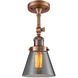 Franklin Restoration Small Cone LED 6 inch Antique Copper Semi-Flush Mount Ceiling Light in Plated Smoke Glass, Franklin Restoration