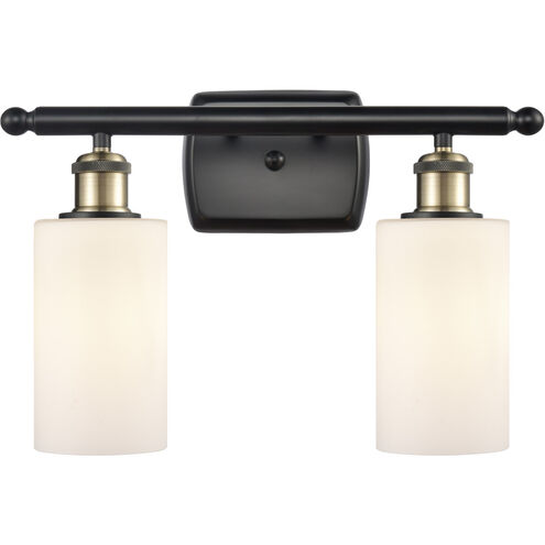 Ballston Clymer 2 Light 16 inch Black Antique Brass Bath Vanity Light Wall Light in Matte White Glass, Ballston