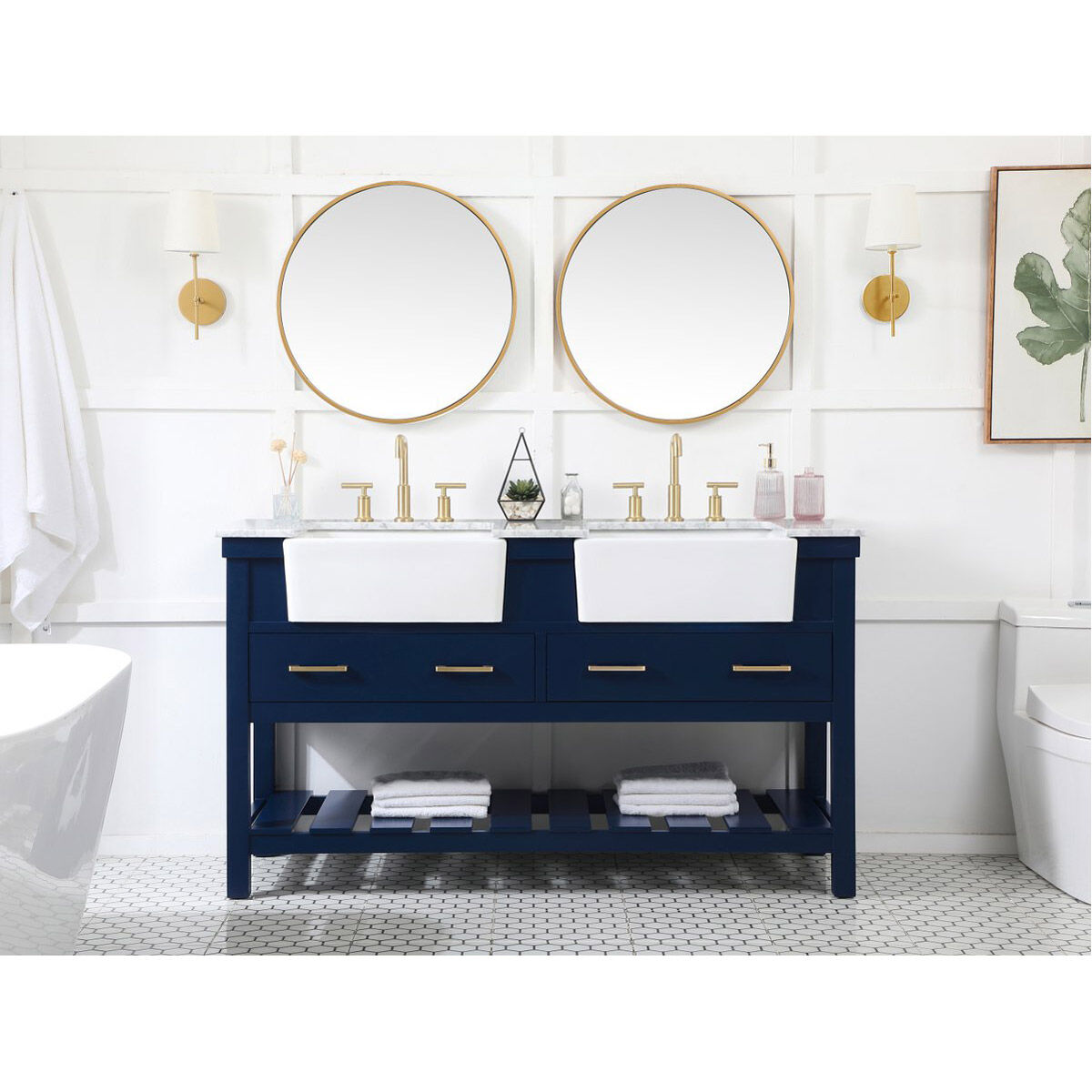 Clement 60 X 22 X 34.13 inch Blue Bathroom Vanity Cabinet