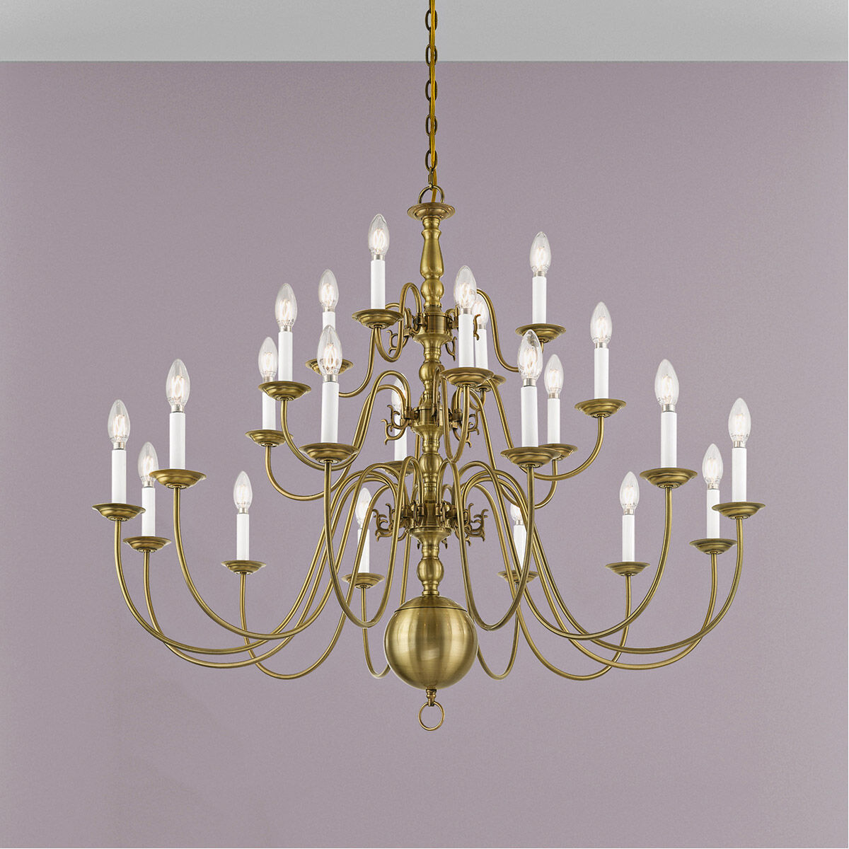 Williamsburgh 22 Light 42 inch Antique Brass Chandelier Ceiling Light