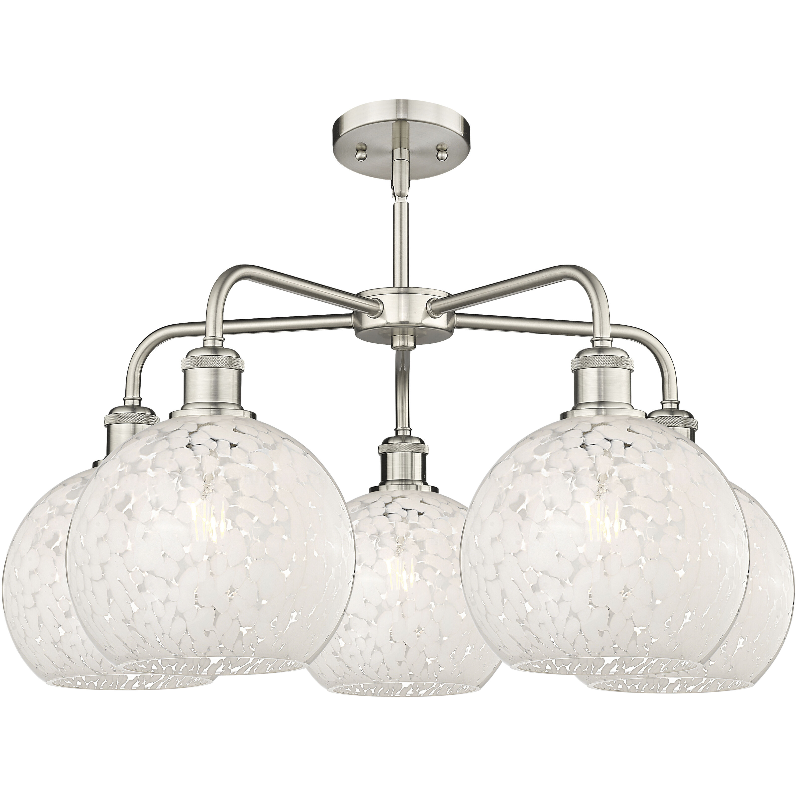 Ballston White Mouchette 5 Light 26 inch Satin Nickel Stem Hung Chandelier Ceiling Light