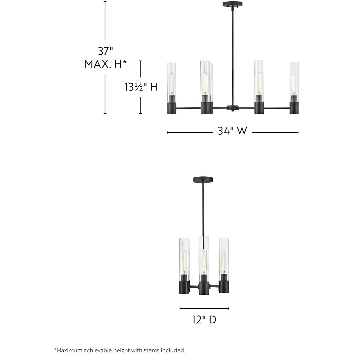 Shea 6 Light 34 inch Black Chandelier Ceiling Light