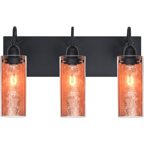 Duke 3 Light 20 inch Black Vanity Wall Light in Copper Foil Glass