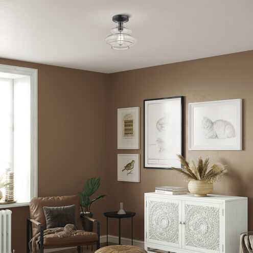 Everett 1 Light 9 inch Shiny Black with Chrome Finish Accents Semi-Flush Ceiling Light