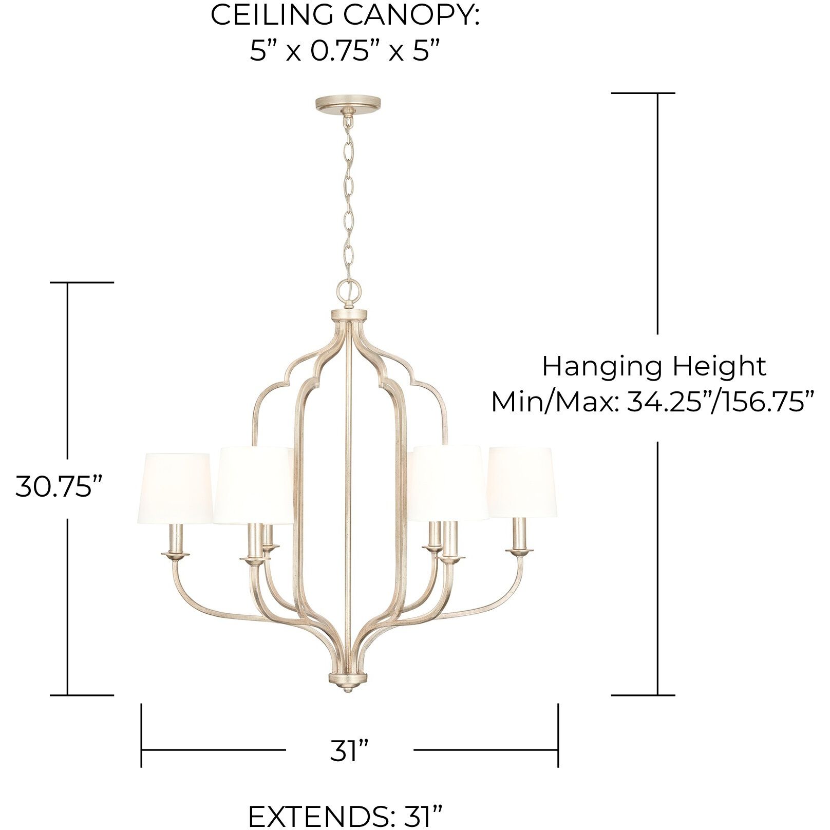 Ophelia 6 Light 31 inch Winter Gold Chandelier Ceiling Light