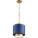Fort Worth 1 Light 11 inch Aged Brass and Blue Pendant Ceiling Light