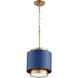 Fort Worth 1 Light 10.5 inch Aged Brass and Blue Pendant Ceiling Light in Aged Brass / Blue