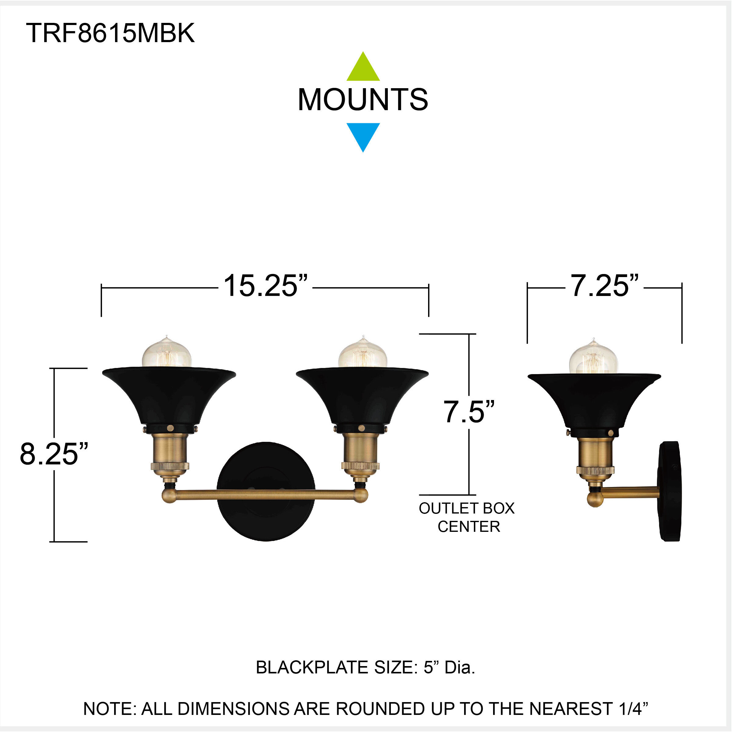 Trafalgar 2 Light 15 inch Matte Black Bath Light Wall Light