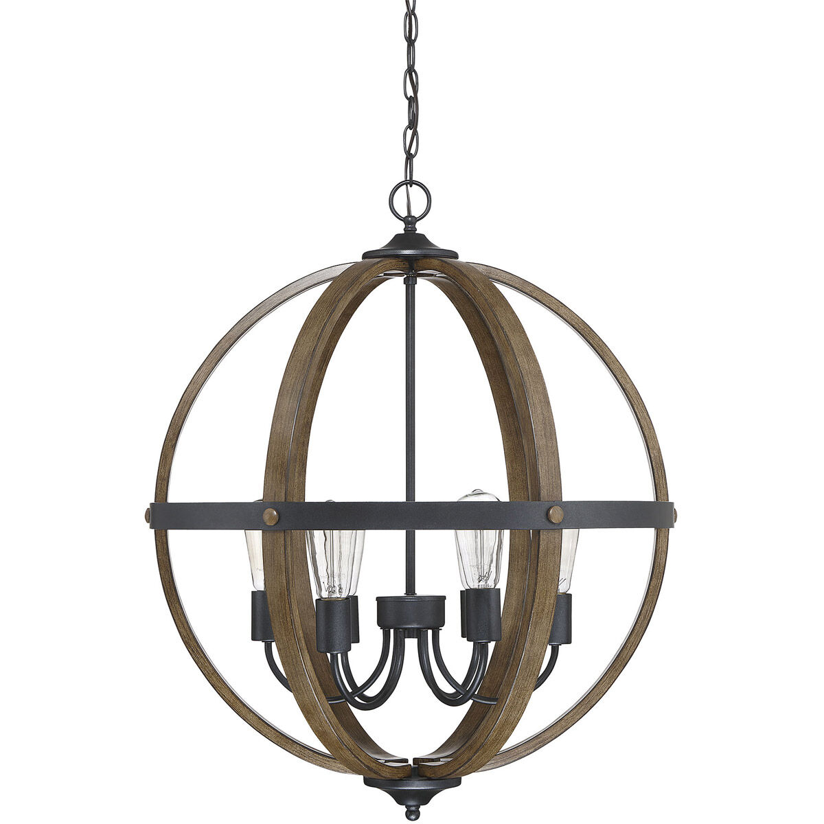 Farmhouse 6 Light 24 inch Wood with Black Pendant Ceiling Light