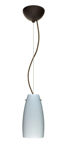 Tao 1 Light Bronze Pendant Ceiling Light in Chalk Glass, Incandescent