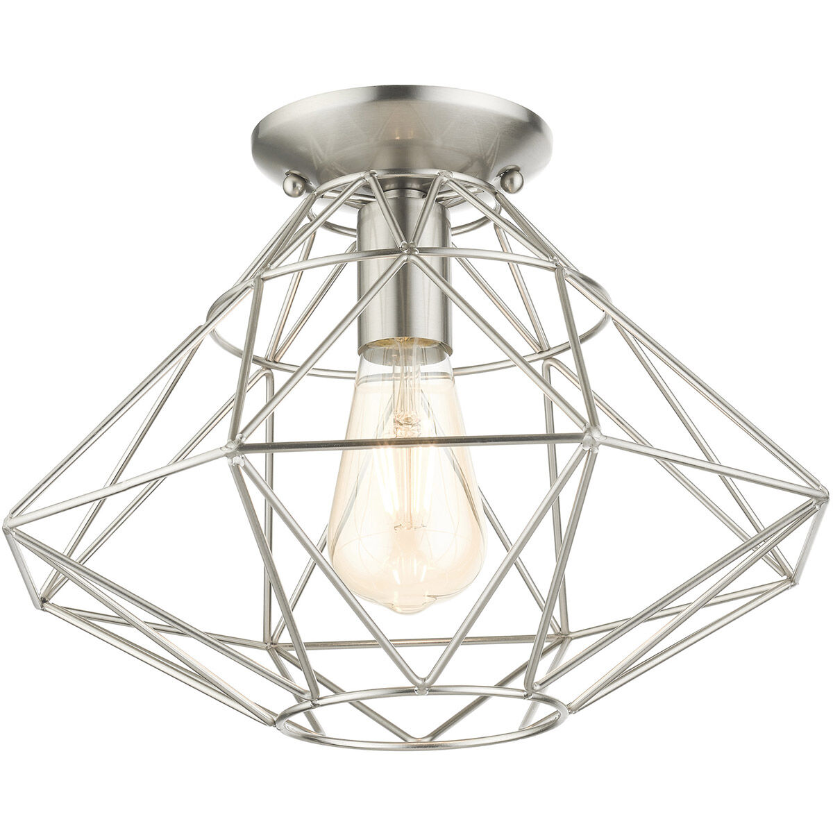 Geometric 1 Light 14 inch Brushed Nickel Flush Mount Ceiling Light