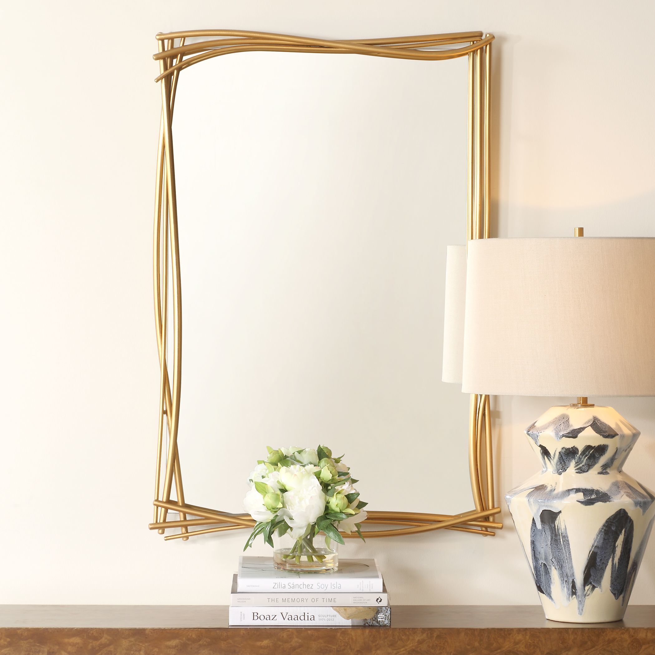 Curved 39 X 26.5 inch Antiqued Gold Leaf Mirror
