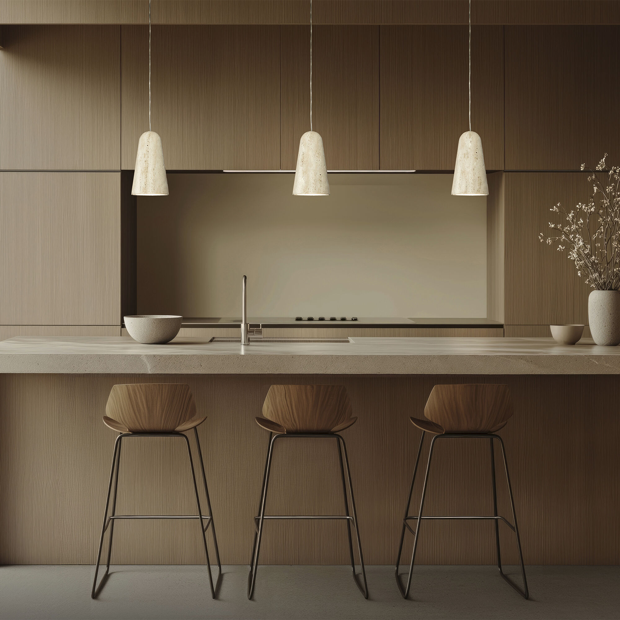 Pompeii LED 6 inch Beige Travertine and Aged Brass Indoor Hanging Lighting Ceiling Light in 2700K