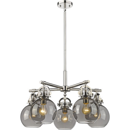 Newton Sphere 5 Light 26 inch Polished Nickel Chandelier Ceiling Light in Plated Smoke Glass