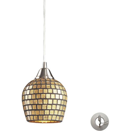 Fusion 1 Light 5 inch Satin Nickel Mini Pendant Ceiling Light in Gold Leaf Mosaic Glass
